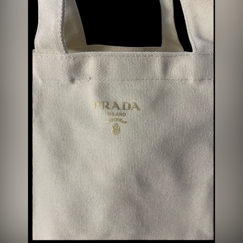 NEW w/ Box Prada Cream VIP Canvas Small Tote Bag 9”x 7” w/ 3” Shoulder … - Picture 4 of 10